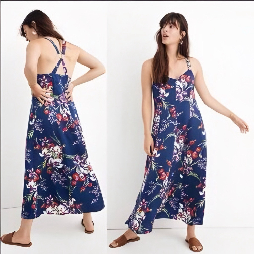 Madewell Blue Orquid Floral Crossed Back Maxi Dress Women’s Size 6